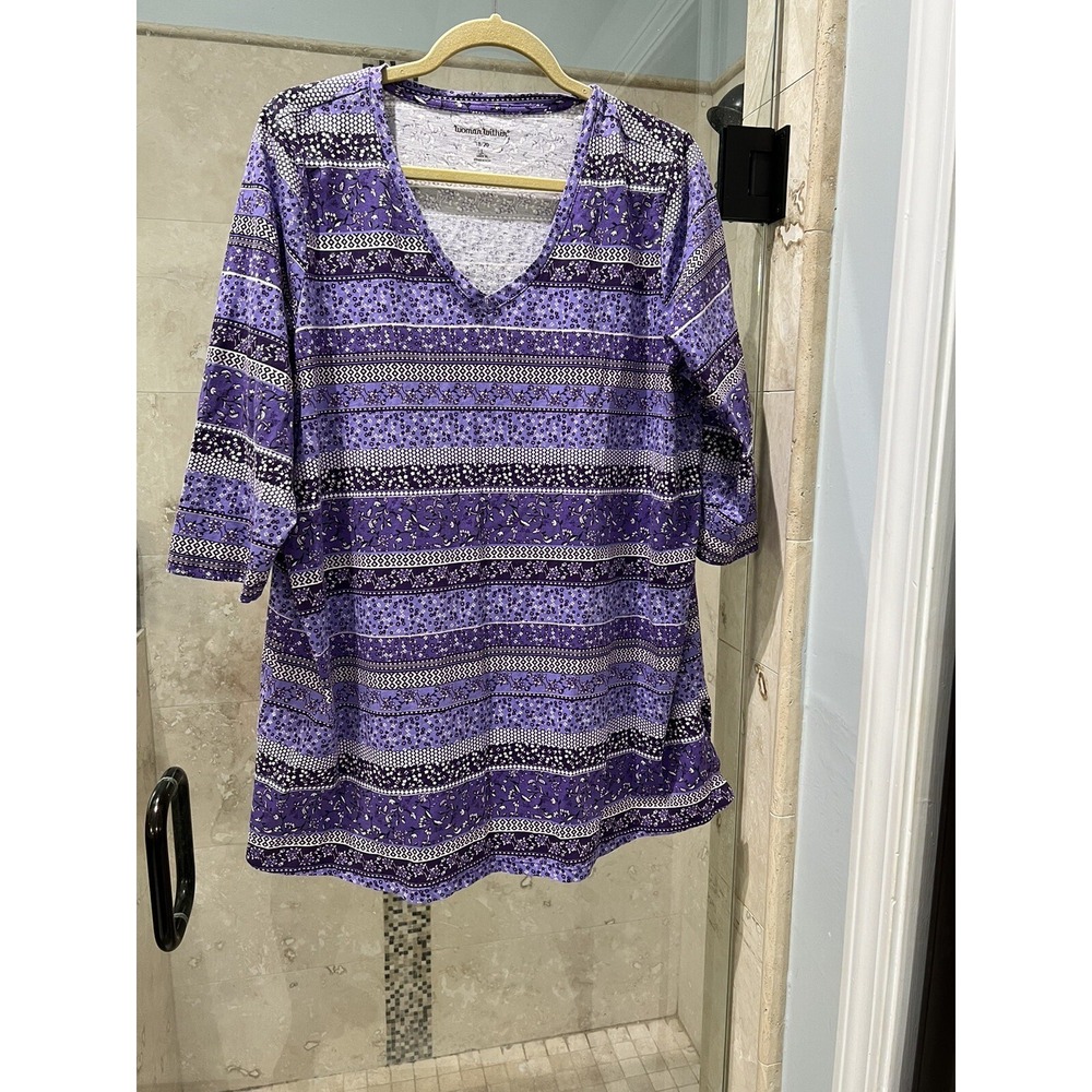 Woman Within Plus Size 18/20 Tunic Top Purple Floral Cottage Core Flared Blouse